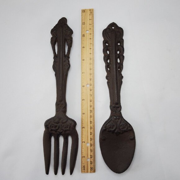 Vintage Cast Iron Spoon and Fork 11” Rustic Farm House Wall Kitchen Dining Decor - Picture 6 of 12